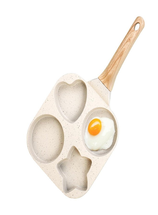 JUSTUP مقلاة جاست أب غير لاصقة، مقلاة بيض غير لاصقة مقسمة سعة 4 أكواب، مقلاة بيض صحية من الجرانيت مقاس 7.5 بوصة بمقبض مضاد للحروق، مقلاة إفطار للفطائر واللحم المقدد (أبيض) - Image 1